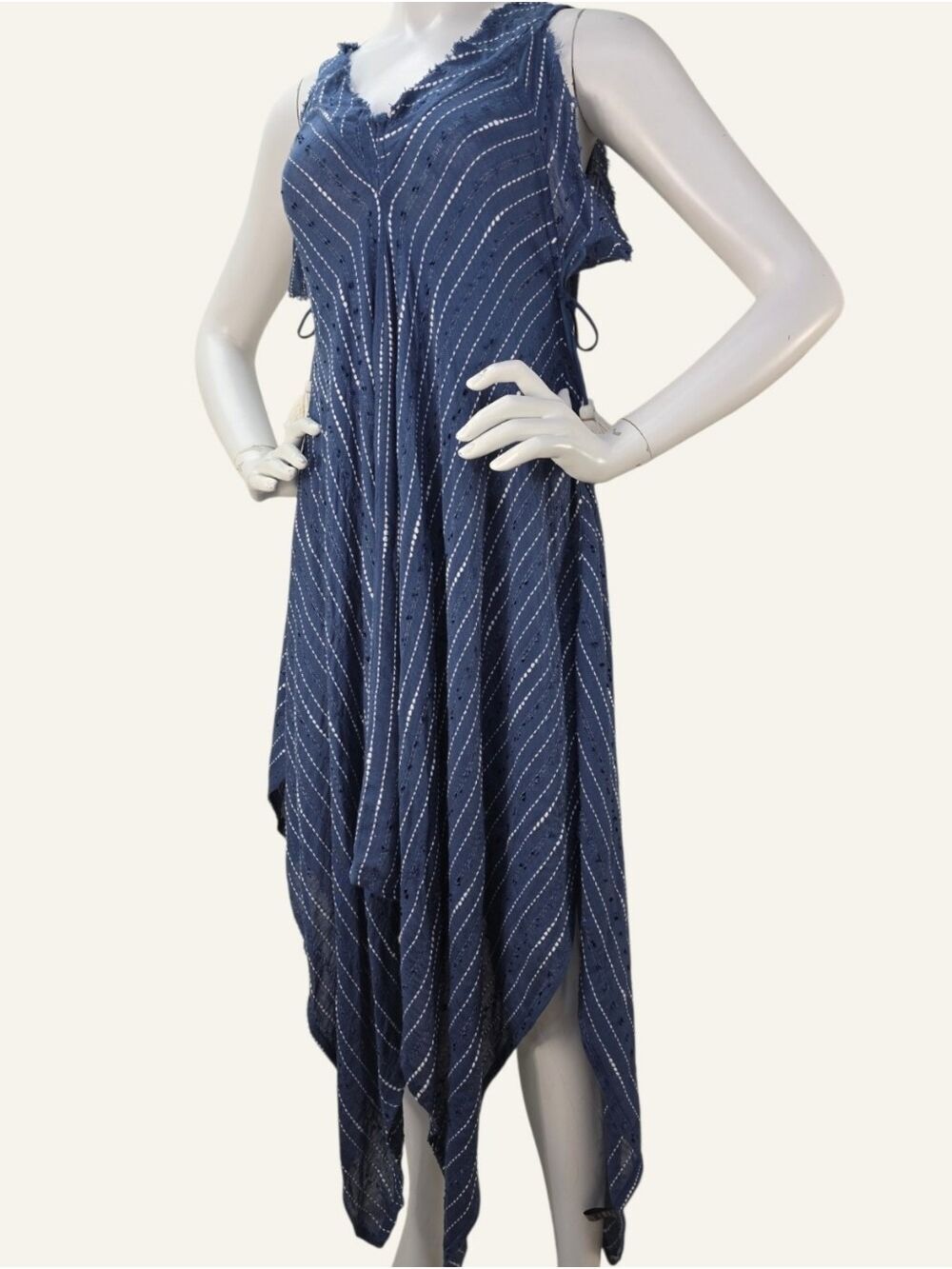 POL Eleni Blue Handkerchief Hem Tassel Dress Medium NWT Boho Cotton Artisan - Picture 2 of 11